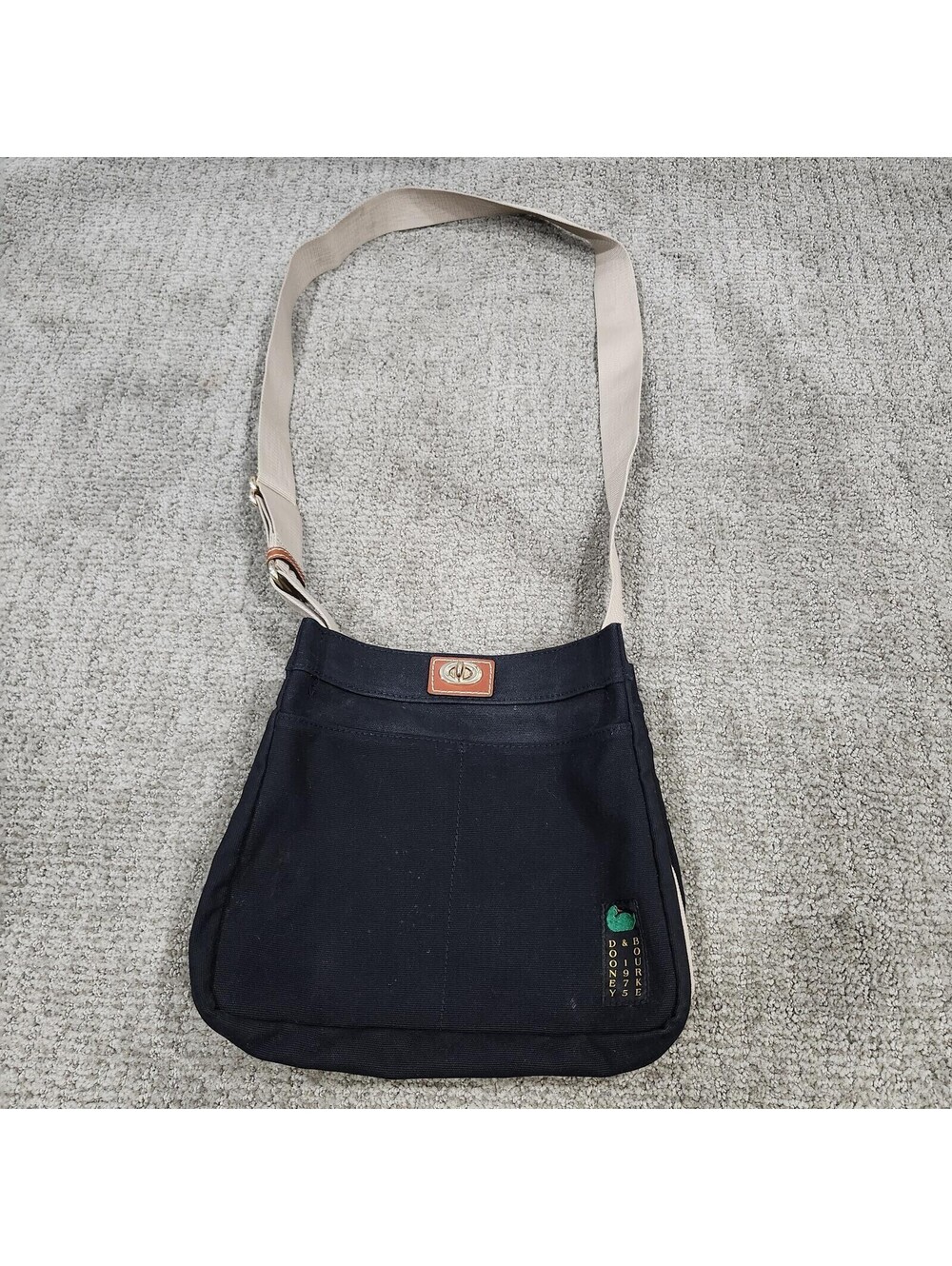 Dooney & Bourke Black Canvas Crossbody Shoulder Bag Beige Strap Medium